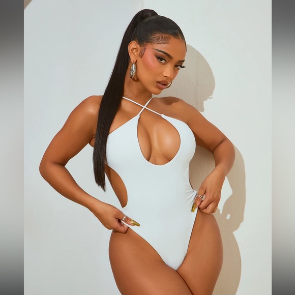 Fashionnova White One Piece Swim and Coverup Mini Skirt / Bachelorette Swim - Picture 2 of 6